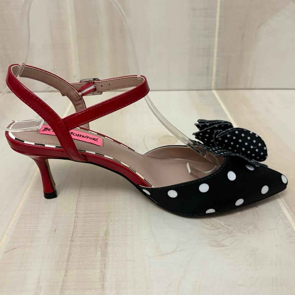 Betsey Johnson Neena Polka Dot Floral Ankle Strap Heels Sz 6.5 Pinup Rockabilly - Picture 8 of 11
